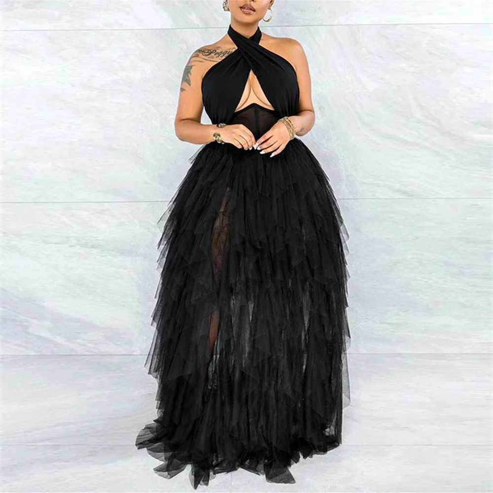 Elegant Lace Wedding Party Dress Sexy Backless Mesh Hollow Out Women African Evening Gowns Plus Size Africa Clothes | Женская одежда