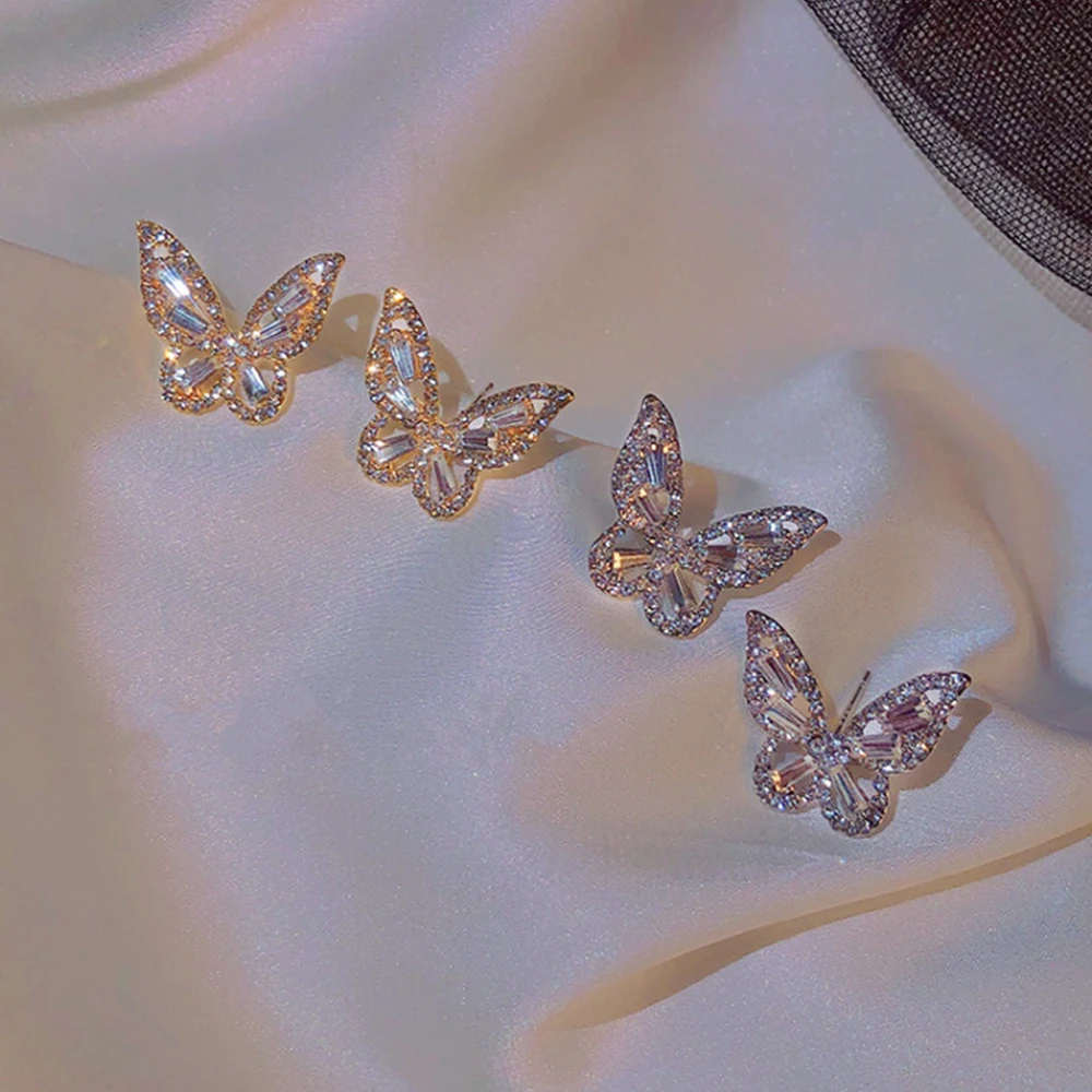 

1Pair Tiny Fine Hollow Butterfly Ear Stud Full Rhinestone Zircon Inlaid with Earring Women Gift Minimalist Fashion Jewelry 2021