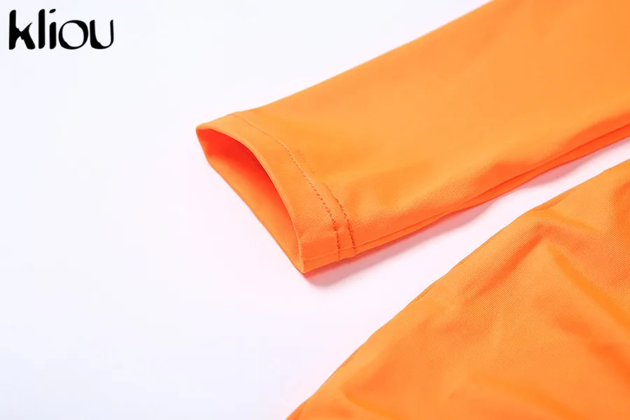 Kliou женское ФЛУОРЕСЦЕНТНОЕ оранжевое черное платье с длинным рукавом Кружевное водолазка модное Открытое платье открытая спина женская одежда