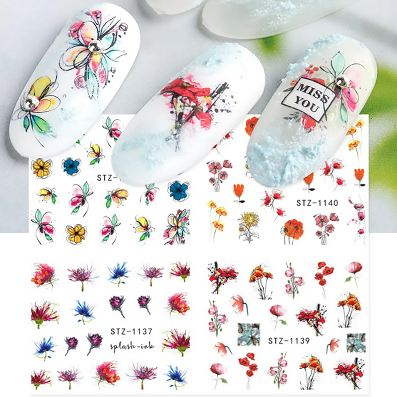 

Nail Stickers Water Transfer Multiple Colors Sketchs Flower Designs 4Pcs/Set Nail Decal Decoration Tips For Beauty Salons