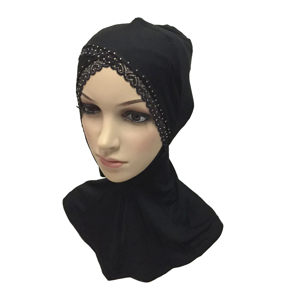 

Plain Lace Hijab Neck Scarf Fashion Muslim Voile Head Wraps Women Shawl Sarves Bandana Headband Soft Breathable Stretchable caps