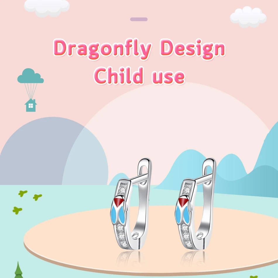 925 Sterling Silver Blue Enamel Zircon Cute Cicada Small Stud Earring For Baby Kids Girls Children Earrings Party Jewelry | Украшения и