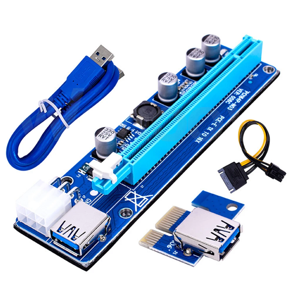 

New VER008C Molex 6 pin PCI Express PCIE PCI-E Riser Card 008C 1X to 16X Extender 60cm USB3.0 Cable Mining Bitcoin Miner