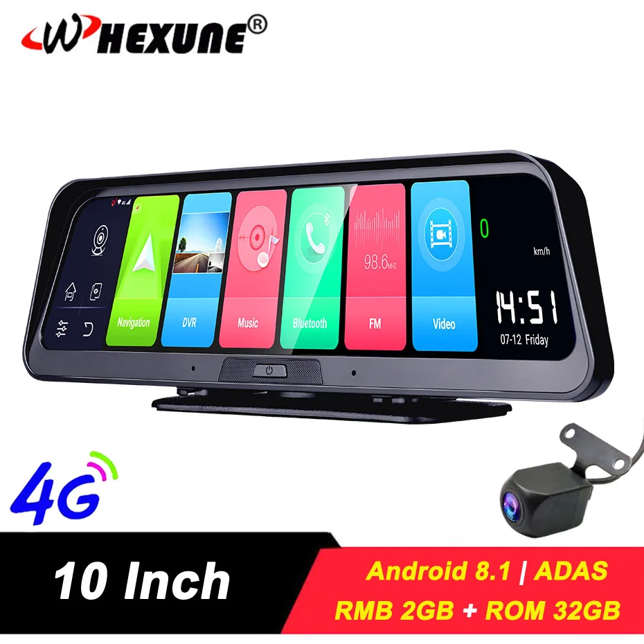 Видеорегистратор WHEXUNE 10 дюймов IPS 4G Android 8 1 GPS навигация FHD 1080P Wi