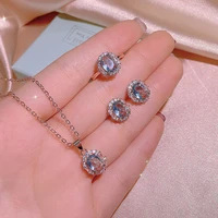 aquamarine london blue topaz gemstone jewelry set for women 925 sterling silver ring earrings necklace morganite wholesale