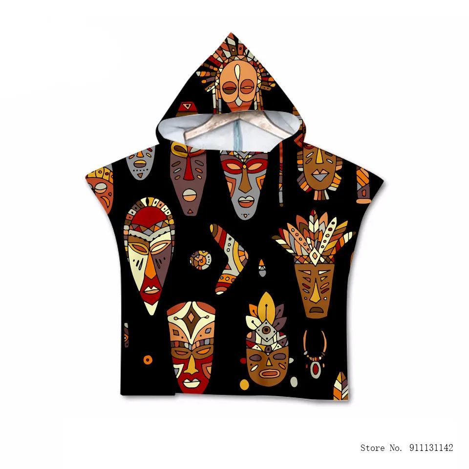 Банный халат детский из микрофибры с принтом в африканском стиле для мальчиков и