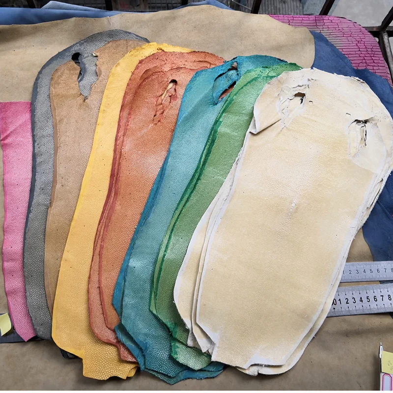 

polished Genuine Rare special skin natural pearl fish leather Orange devil skin,big size Manta Ray Fish Skin for bag belt diy