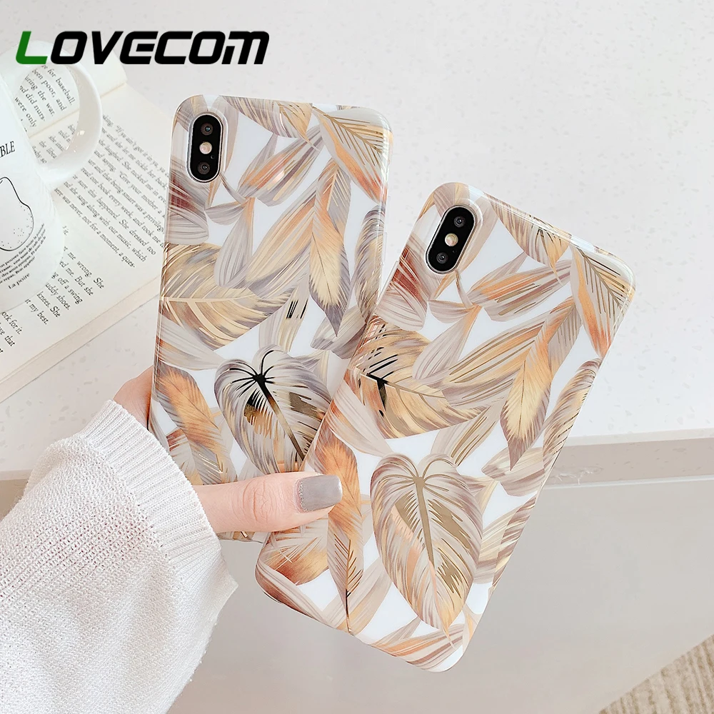 LOVECOM Electroplated Golden Leaf Phone Case For iPhone XR X XS Max 7 8 6 Plus Full Body Shell Soft Cover | Мобильные телефоны и