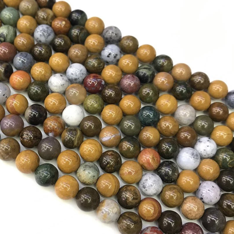 

6/8/10mm Natural Madagascar Ocean Jaspers Stone Beads Fit DIY Bracelet Round Loose Stone Beads For Jewelry Making Earring 15''