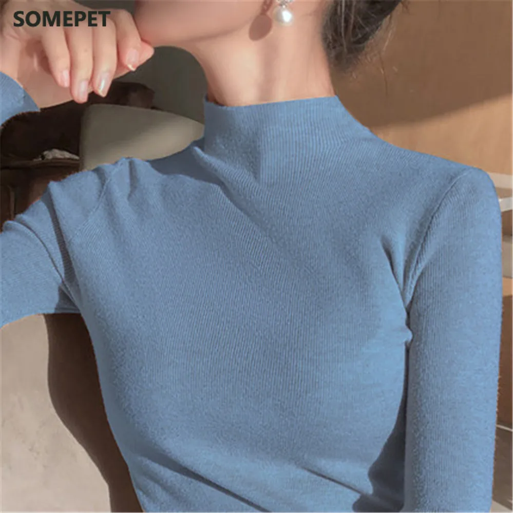 

2022 Newest Knitted Women turtleneck Sweater Pullovers spring Autumn Basic Women highneck Sweater Pullover Slim female cheap top