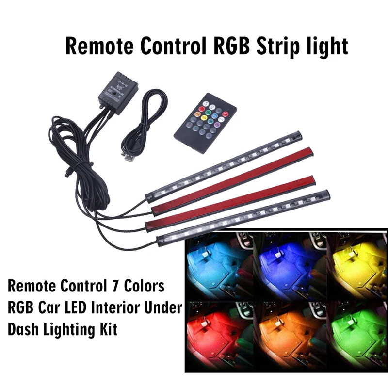HLXG Автомобильная трубка с дистанционным управлением ленточный светильник 4x RGB