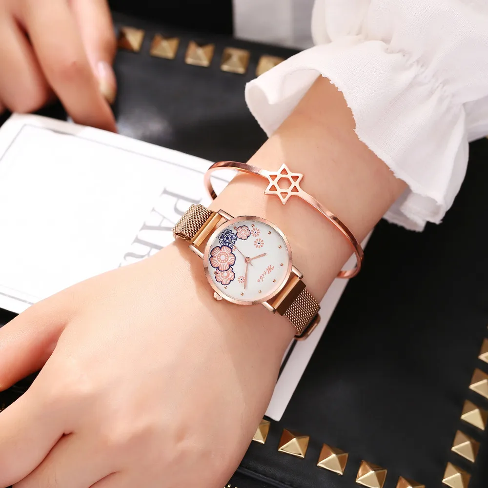 Женские часы дропшиппинг модные роскошные стальная сетка кварцевые наручные