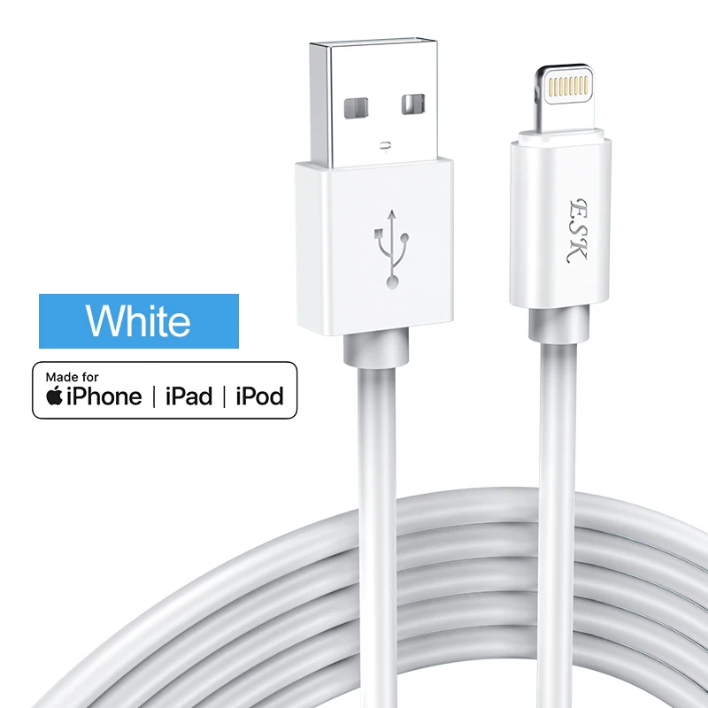White ESK 1,5 m MFi, кабель USB для iPhone X Xs Max XR 2.4A Быстрая зарядка MFi сертифицированный кабель Lightning Phone для iPhone 8 7 6 Plus iPad - Цвет: White