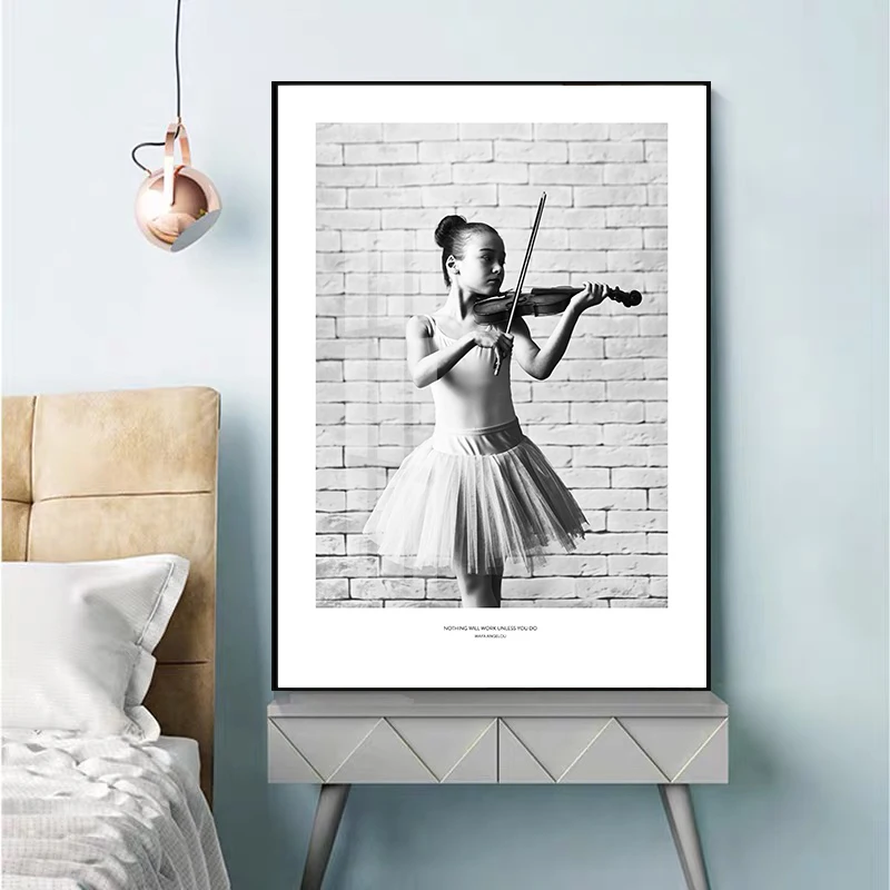 Плакаты и принты черно-белая скрипка балерина настенное искусство на холсте