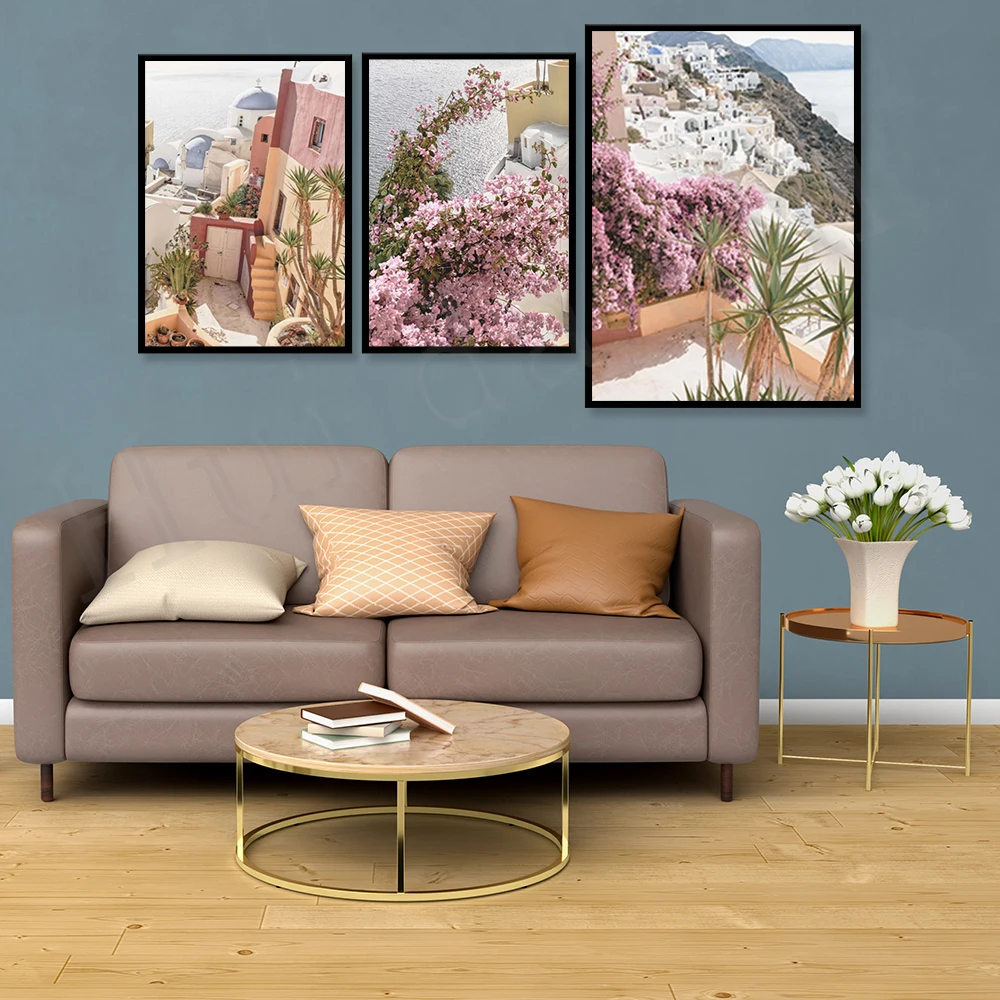 

digital prints of Santorini Greek Island | Terracotta | Greece poster | Flowers |modern wall art| instant download | Architectur