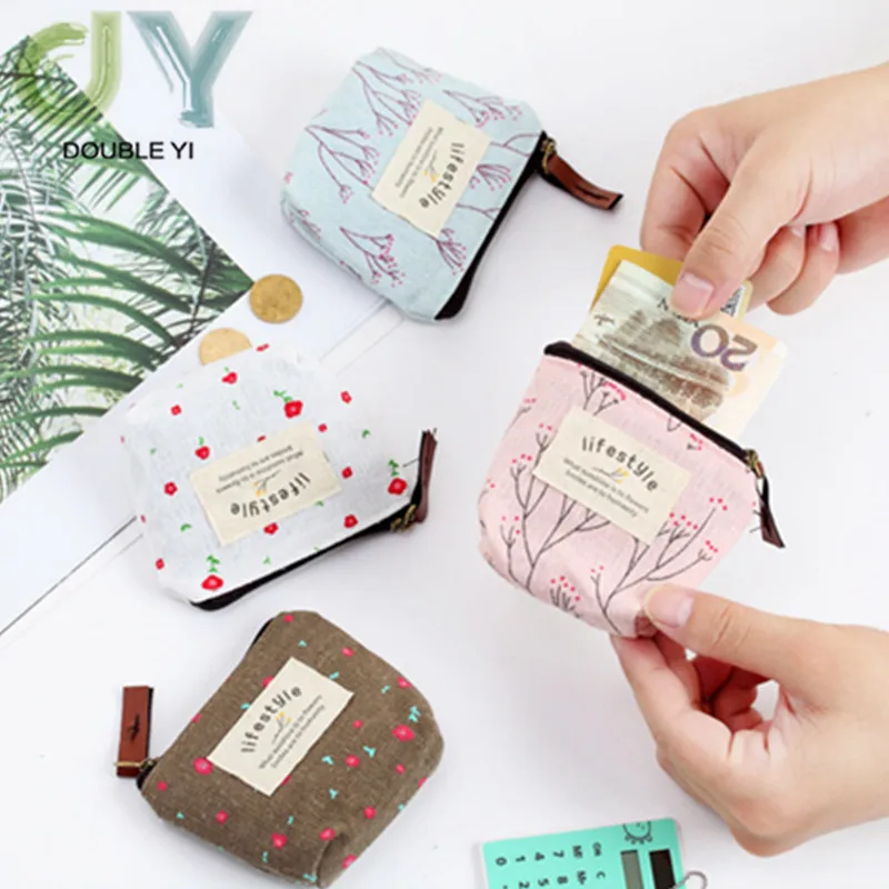 Холщовый Кошелек для монет удобные карман на молнии мини женская сумка