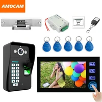 7 lcd monitor video door phone intercom doorbell system fingerprint rfid card remoteexit button strike lock video doorphone