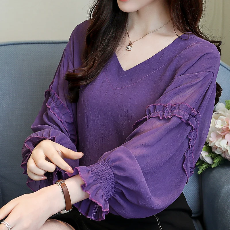 

Blusas Mujer De Moda 2021 V-neck Chiffon Blouse Shirt Women Tops Clothes Long Sleeve Blouse Women Womens Tops And Blouses C723