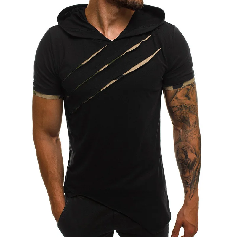 

Summer Men's Hooded t-shirt New Casual Slim Short Sleeve t shirt men Plus Size Solid Men Clothes Streetwear Tee Shirt Homme