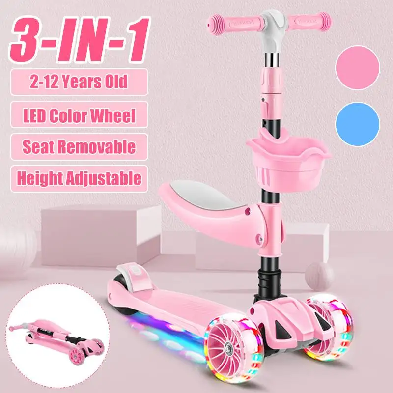

Kick Scooter for Kids with Seat Scooter Light up 3 Wheels with Adjustable Handlebar for Boys & Girls Ages 2-12