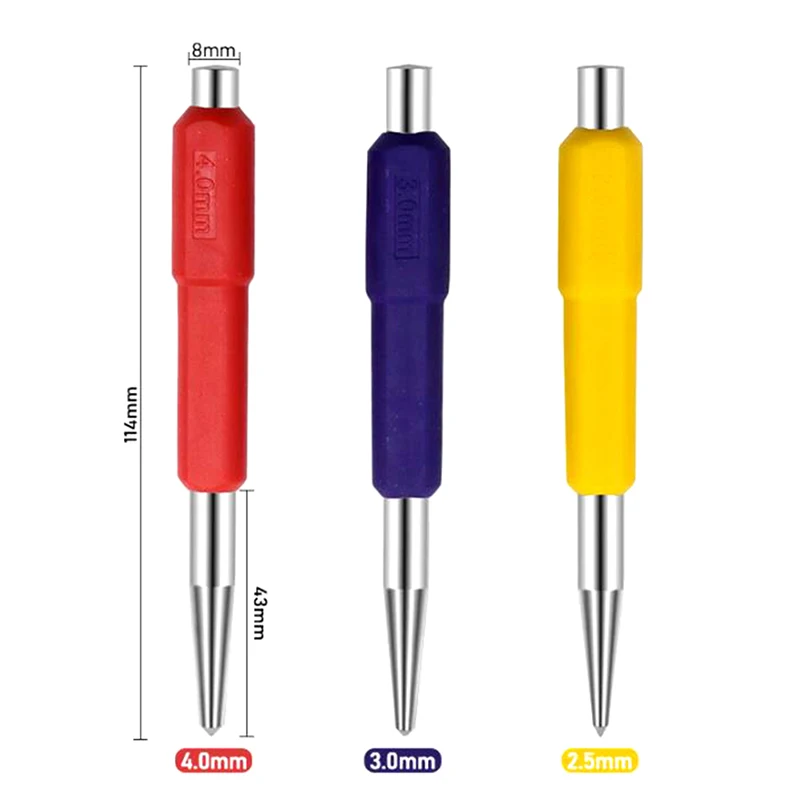 

3Pcs Sample Punching Set Non-Slip Center Pin Punch Set Metal Wood Drilling Tool