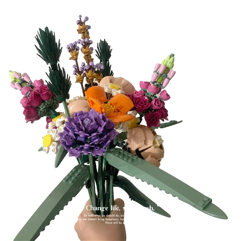 

MOC Rose Flowers Model Building Blocks Creative Ideas Series Bouquet Home Furnishings Bricks Assembling DIY Toy Girls Gift