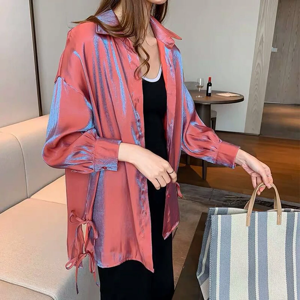 2019 новые модные блестящие винтажные блузки женские дизайнерские свободные