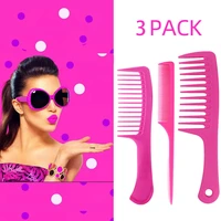 3 piece set 3 large color purple and rose sea blue abs straight handle wide tooth pointed tail curling comb