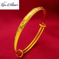 kissflower br180 fine jewelry wholesale fashion woman birthday wedding gift dragon phoenix 24kt gold resizable bracelet bangle