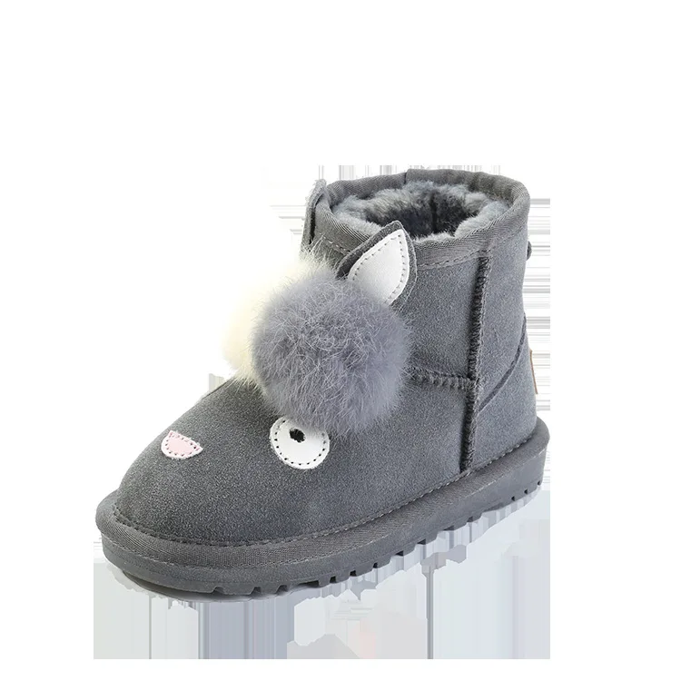 Серый Dolakids/зимние детские сапоги с рисунками животных; кожаные сапоги для мальчиков и девочек; утолщенная теплая детская обувь с хлопковой подкладкой - Цвет: Серый