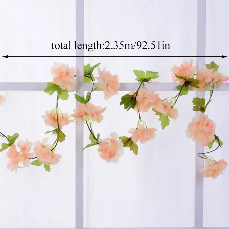 

235cm Silk Sakura Cherry Blossom Vine Lvy Wedding Arch Decoration Layout Home Party Rattan Wall Hanging Garland Wreath Slingers