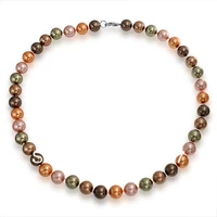 multicolor simulated pearl 10mm beads trendy clasp necklace for woman rainbow shell jewelry making 18 inch ye3010