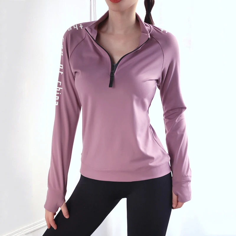 

Women Top Sport Shirts Solid Color High Elastic Gym Running Breathable Long sleeve T-Shirts Thumb Hole Gym Tops Sport Wear