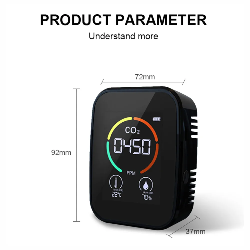Цифровой измеритель CO2 5 в 1 тестер с цифровым датчиком температуры и влажности