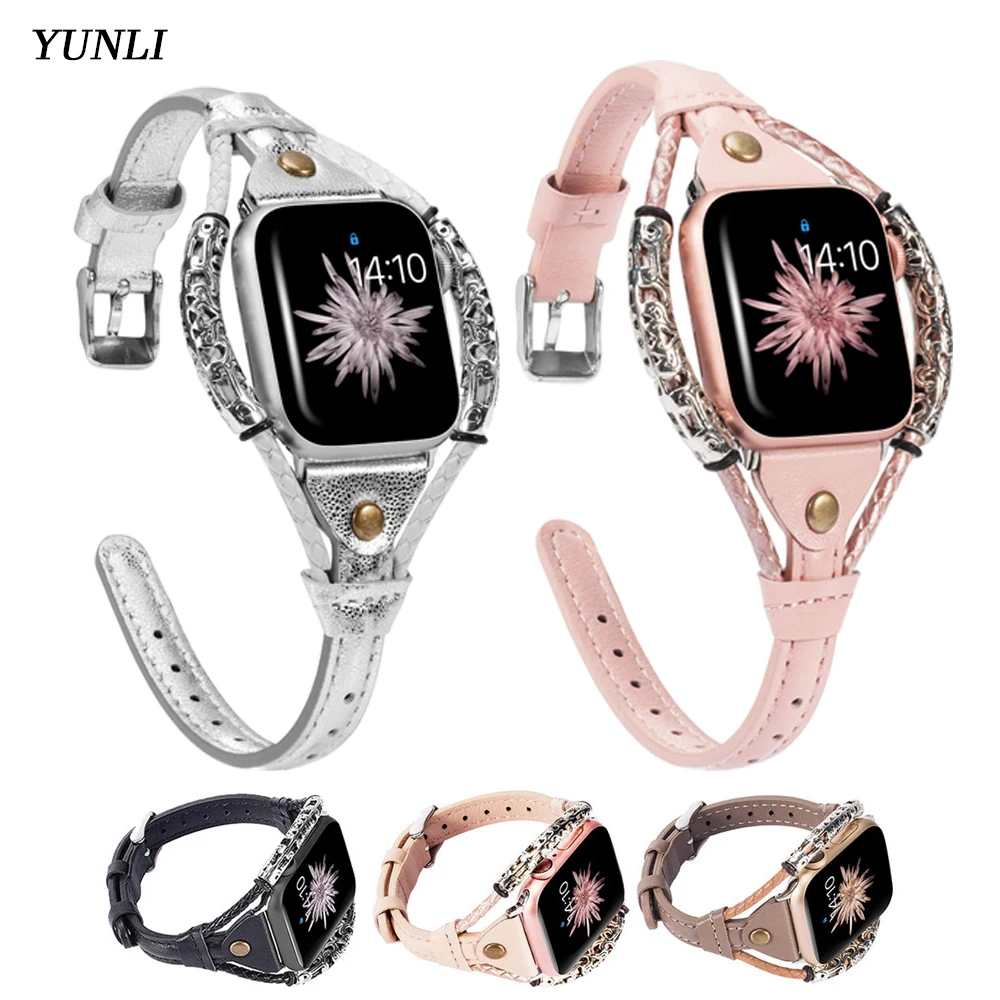 

Genuine Leather Strap for Apple Watch Band 38mm 42mm Belt 6/5/4/3/2/1 40mm 44mm metal Bracelet Watchband for Iwatch Accessories