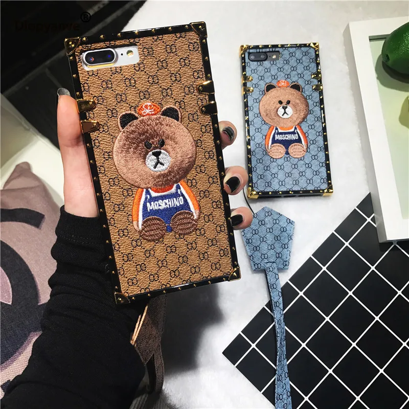 04 Чехол для телефона с вышивкой медведя для Iphone 11 11Pro X XS XR Max 6 6S 7 8Plus со шнурком - Цвет: 04