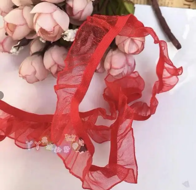 12 метров Красная Эластичная кружевная лента с оборками резиновая 2 см эластичная