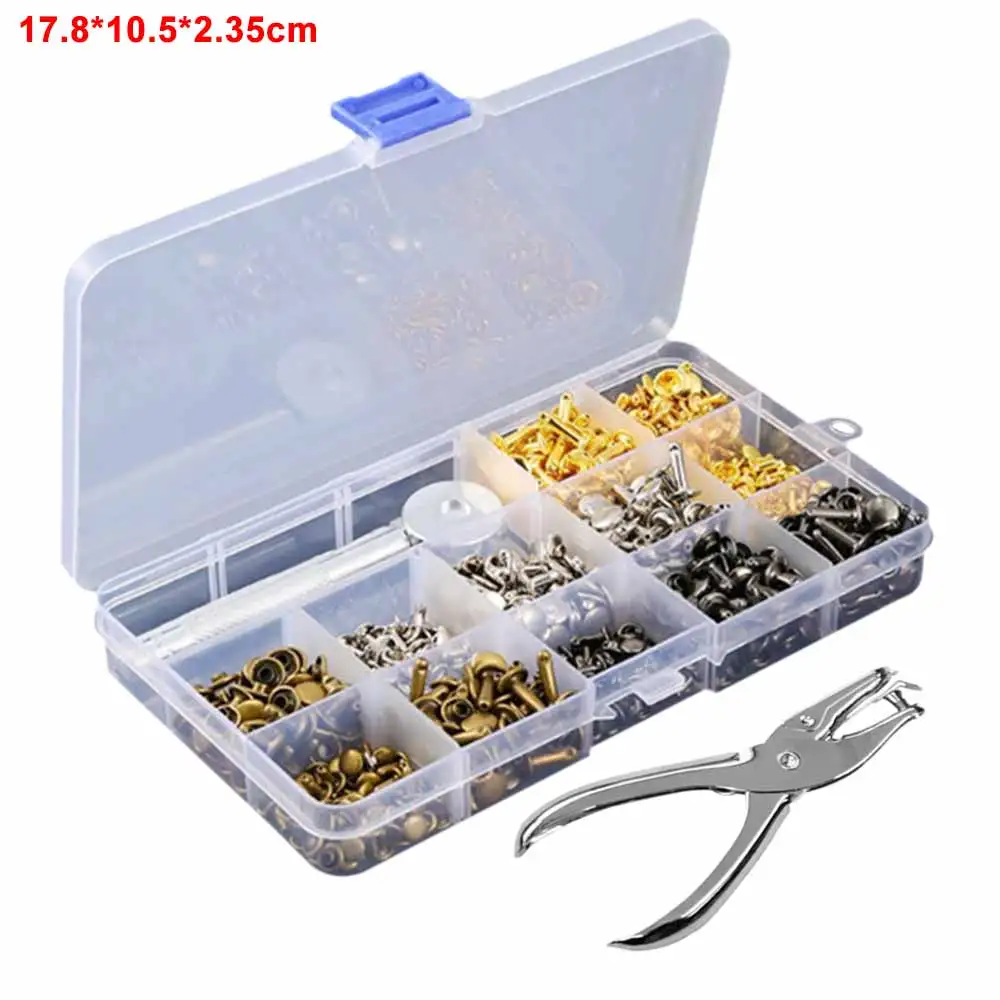 

360Pcs Leather Rivets Double Cap Rivet Tubular Metal Studs with Punch Pliers Fixing Tool for DIY Leather Craft Rivets Rep Set