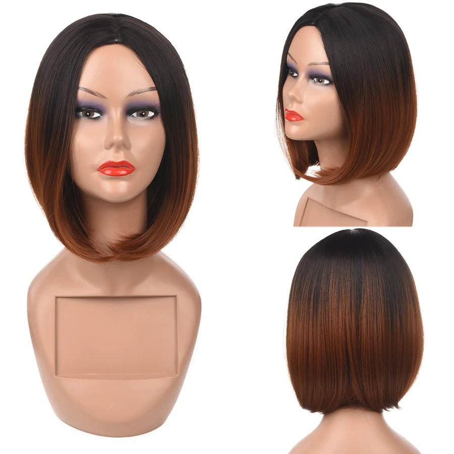 

TOMO Synthetic 14 inch Silky Straight Short Bob Wigs Middle Part Black Brown Green Blonde Cosplay Wig Female Heat Resistant Hair