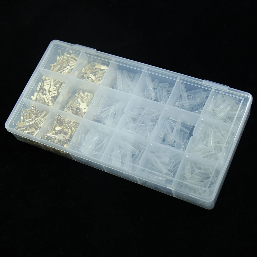

600PCS Spade plug wire Connectors Insulated Crimp Terminals Terminal Block with Insulating Sleeve Assortment Kit 2.8/4.8/6.3mm
