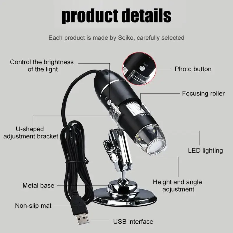 1600x digital microscope usb electronic microscope with stand usb handheld led magnification microscope microscopio tools free global shipping