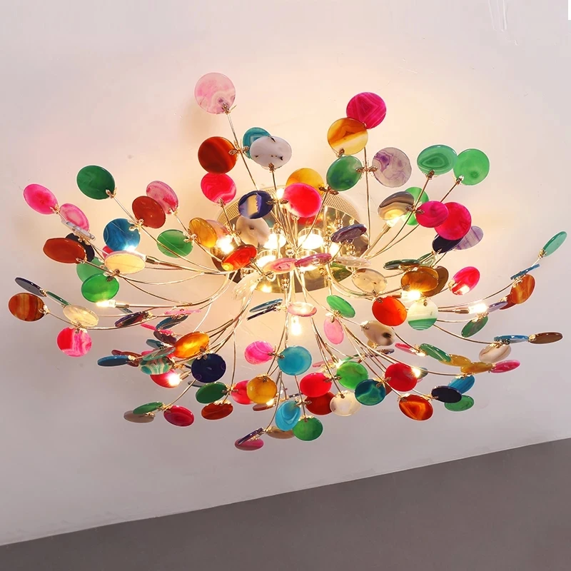 

Modern Agate Decor Ceiling Lighting Color Carnelian Branches Hanging Lamp Living Room Bedroom Kitchen Lamp Ceiling Light Fixture