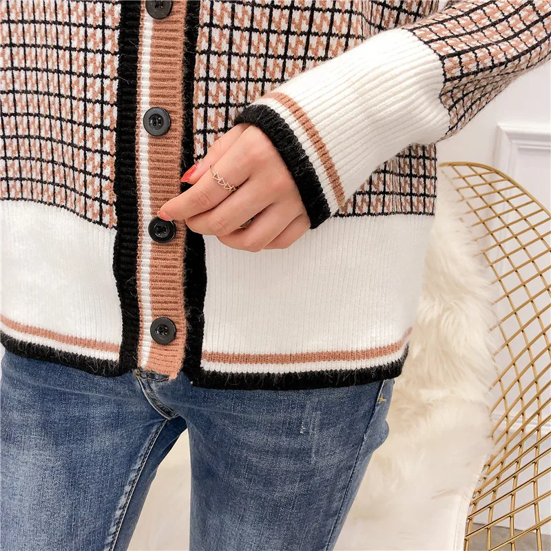 QingWen осенний свободный клетчатый Модный свитер для студентов Корейская версия