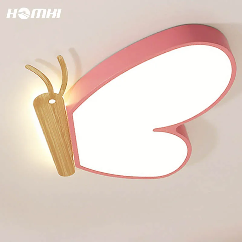 

Butterfly Wood led light for bed room child lamp Luminaire Girl luminaria de led 34w surface mounted animal lighting fixture