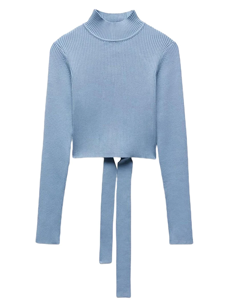 

Kayotuas Women Sweater Sexy Backless Lace Up Knitted Tops Cotton Turtleneck Long Sleeve Hollow Out Slim Hot Clothes