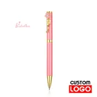 Четырехцветная металлическая ручка с жемчугом и цветком, индивидуальный логотип, гравировка текста, подарочная ручка, шариковая ручка, ручка для подписи для подруги