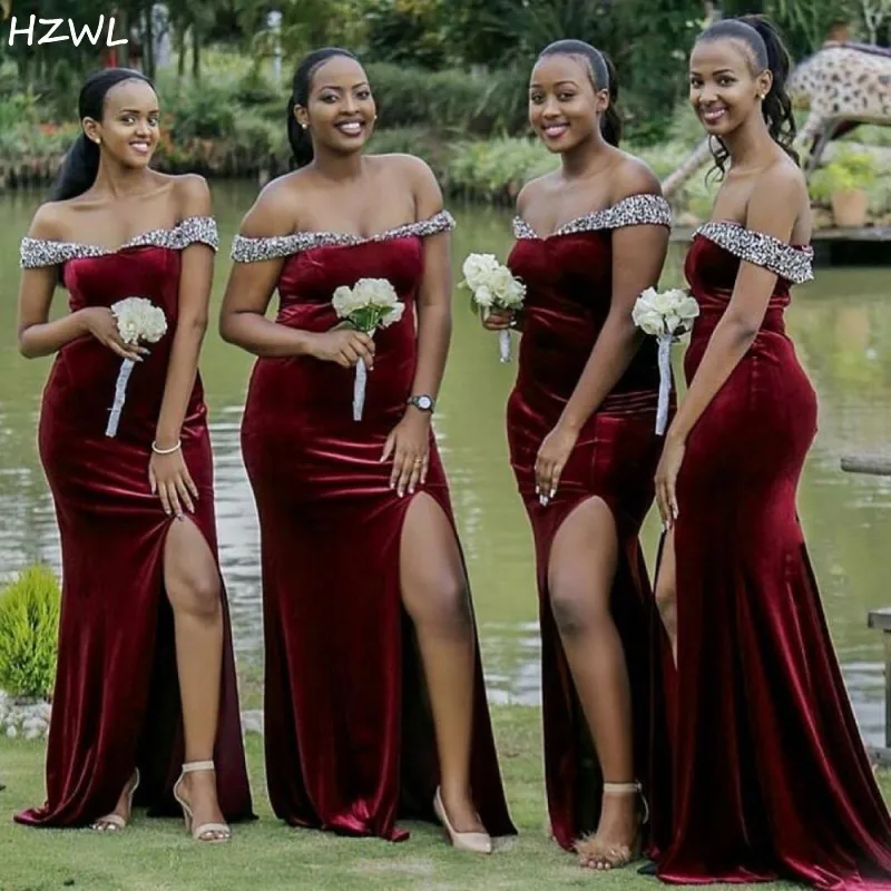 

African Nigerian off the shoulder Bridesmaid Dresses Sleeveless Lace Applique Maid of Honor Mermaid Long Wedding Guest Gowns