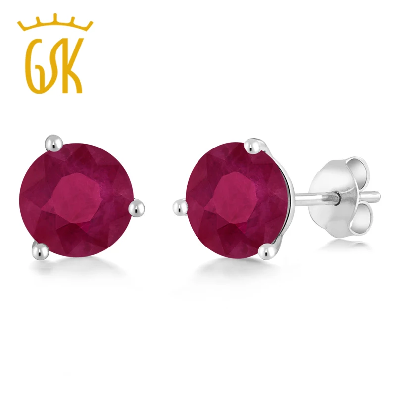 2 00 карат круглые 6 мм Красные Рубиновые 14K белые золотые серьги гвоздики для