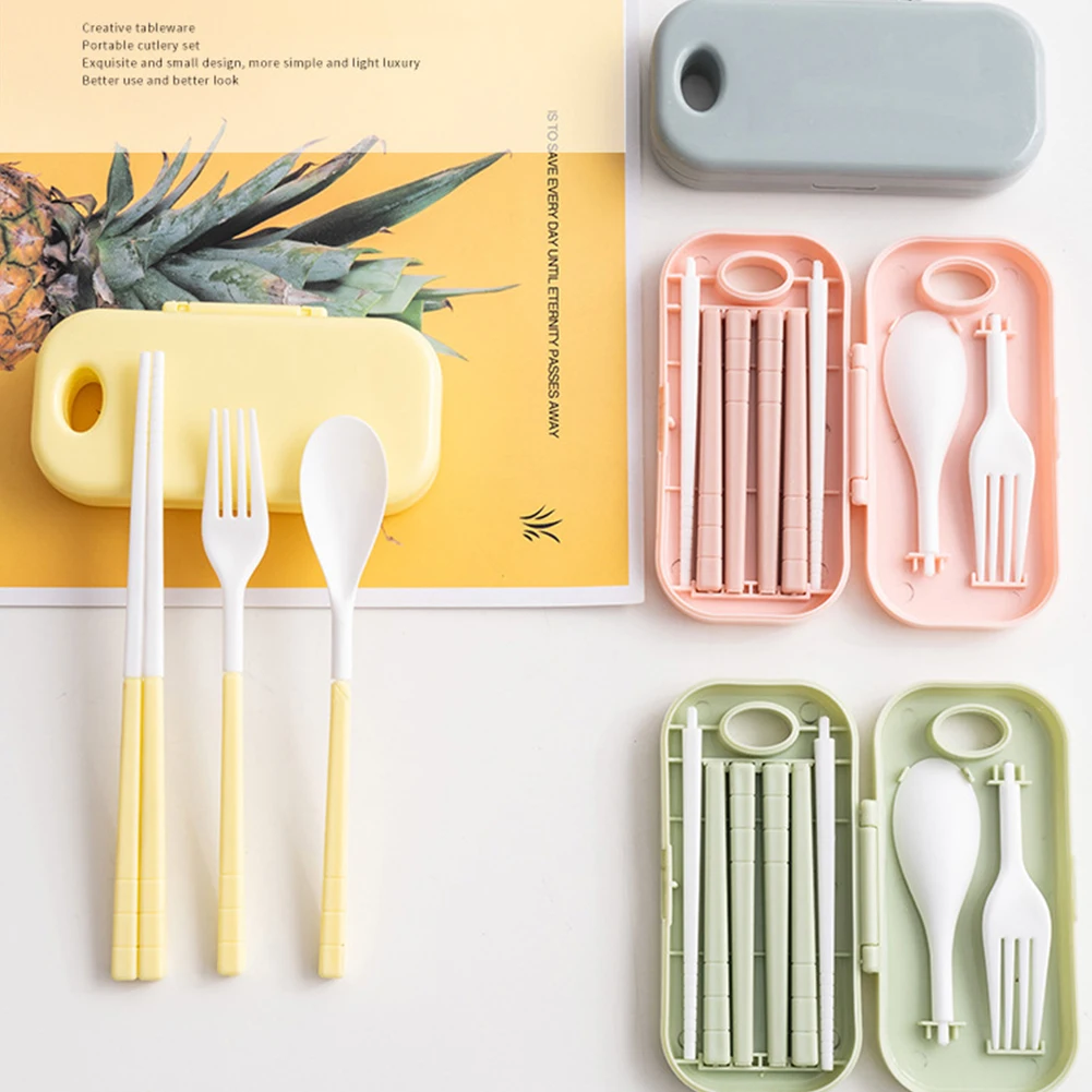 Travel Cutlery Bento Chopsticks Fork Spoon Folding Set with Storage Box Set