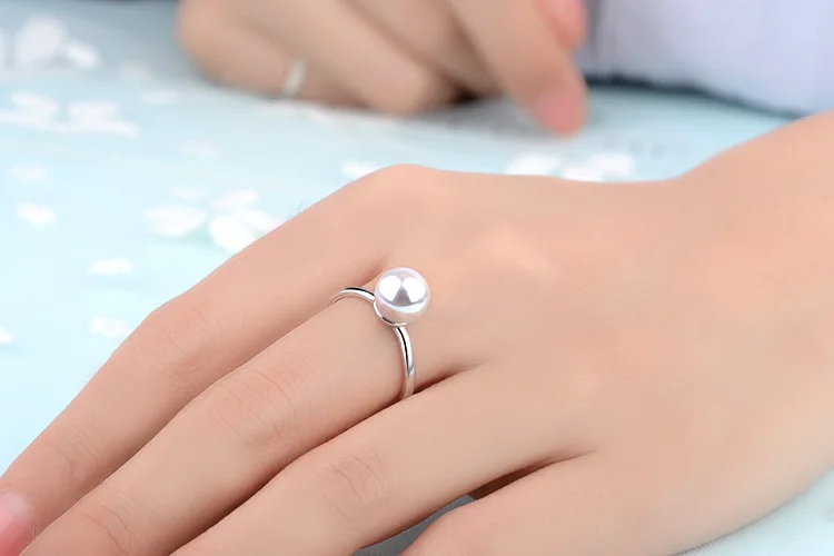 Drop Shipping Fashion Silver Color Round Pearl Adjustable Rings For Women Wild Jewelry |
